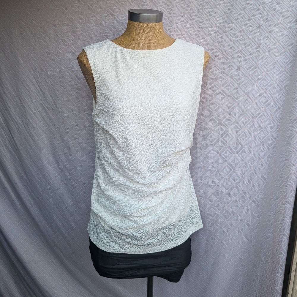 Ivanka Trump Lace Blouse Womens Ivory Excellent Draped Ruched Sleeveless Top M